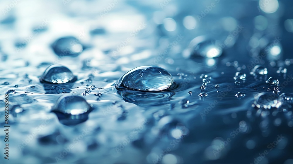 Close-up of a Large Water Droplet on a Water Surface with Smaller Droplets and Ripples Close-up of a Large Water Droplet on a Water Surface with Smaller Droplets and Ripples