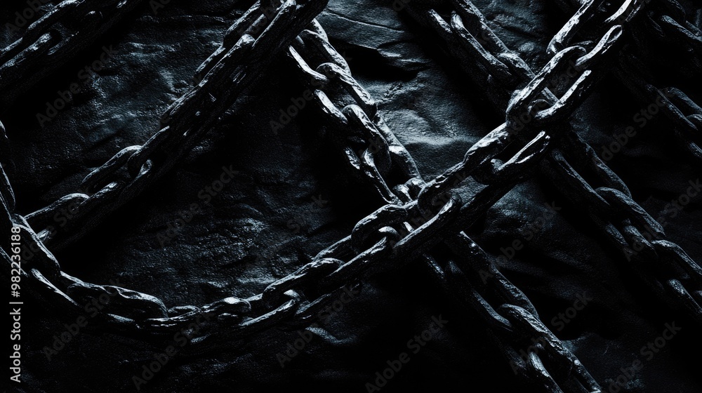 Heavy chains and twisted wires set against a black background, creating a powerful industrial visual. Heavy chains and twisted wires set against a black background, creating a powerful industrial visual.