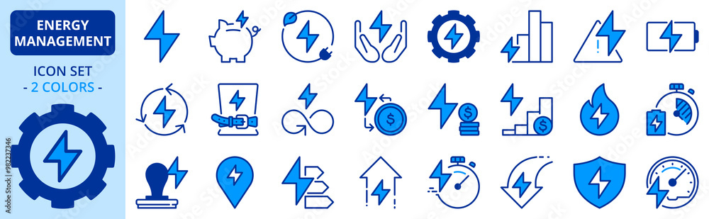 Icons in two colors about energy management. Sustainable development Icons in two colors about energy management. Sustainable development