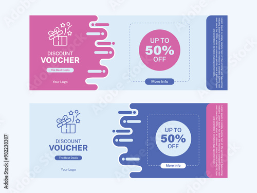 Gift Coupon with code 50% 60% off coupon voucher discount coupon Blue and pink Color