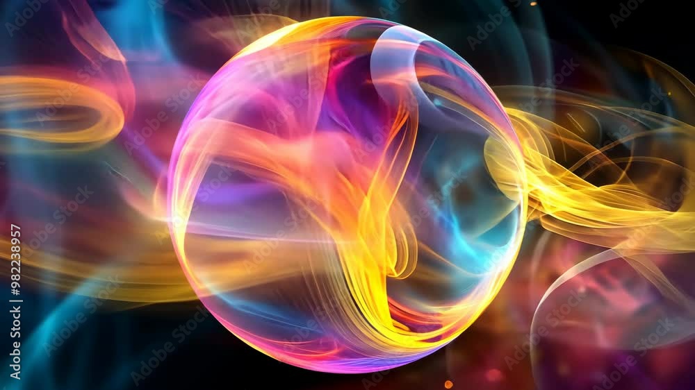 Colorful cosmic sphere with vibrant swirling patterns set against a dark background Colorful cosmic sphere with vibrant swirling patterns set against a dark background