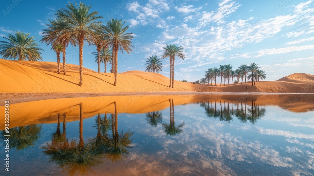 Obraz premium Palm Trees Reflected in a Desert Oasis