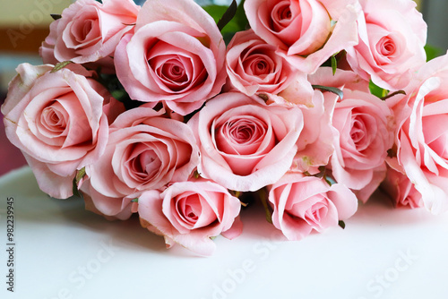 delicate bouquet of pink roses. wedding bouquet
