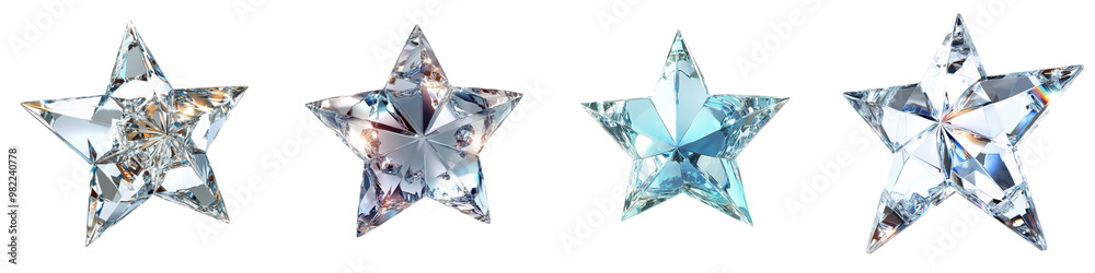 Stunning array of faceted crystal stars reflecting captivating prismatic sparkles and shimmering refractions in an elegant holiday or These crystalline ornaments create a magical festive