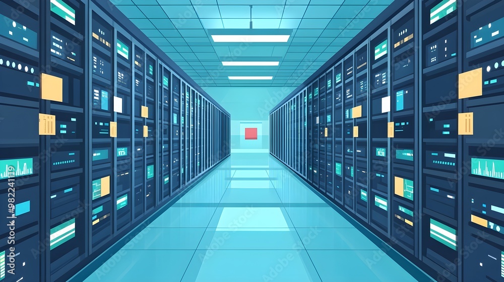 Server Room Interior - Technology Data Center Illustration Server Room Interior - Technology Data Center Illustration