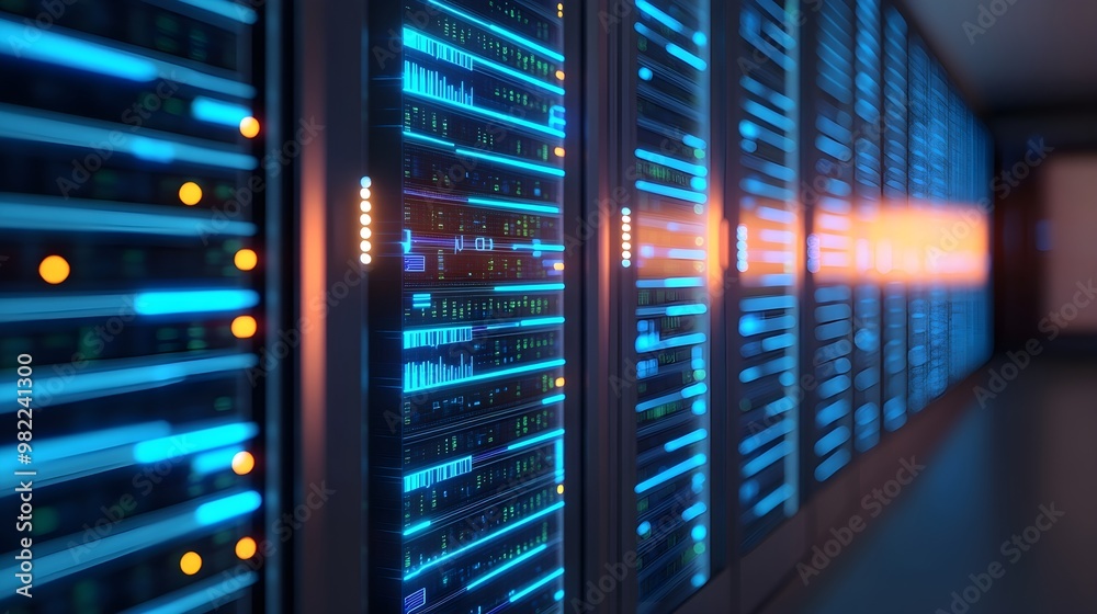 Server Room with Blue Lights - Data Center Technology Server Room with Blue Lights - Data Center Technology