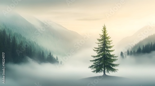 Tall Solitary Evergreen Tre...