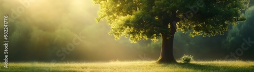 Majestic Oak Tree Bathed in...