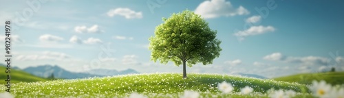 Blooming Tree on Lush Hills...