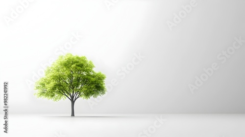 Minimalist Silhouette of a Vibrant Green Tree with Empty White Background Showcasing Simplistic Beauty and Elegance