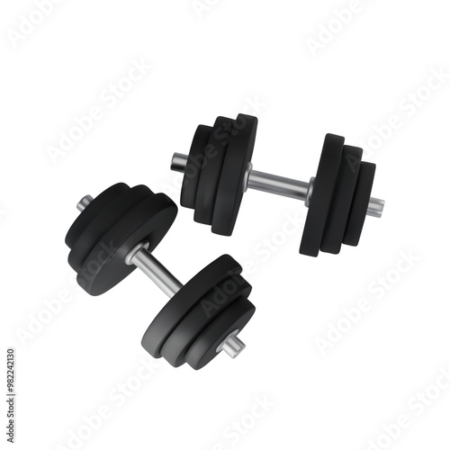 Render of realistic two dumbbells for fitness and gym. Vector 3d illustration on isolated white background