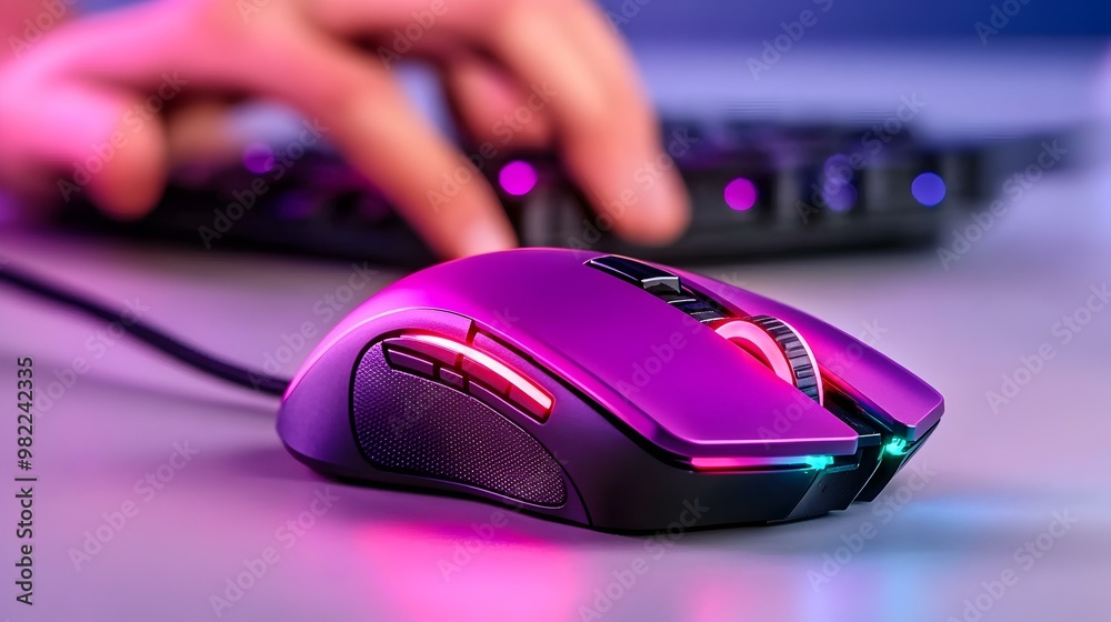 Colorful Gaming Mouse with Keyboard in Background Colorful Gaming Mouse with Keyboard in Background