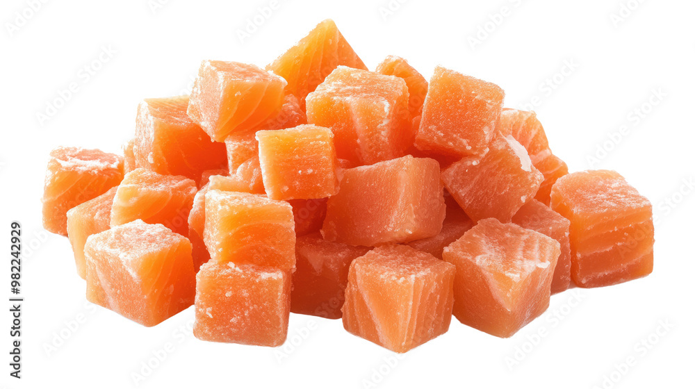 Salmon cubes on a white transparent background Salmon cubes on a white transparent background