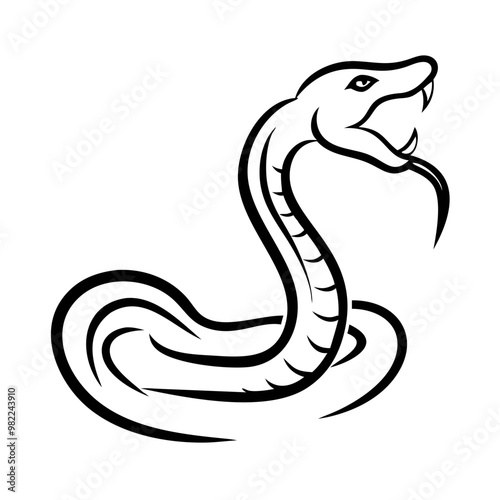 Icon of a snake with bared fangs, striking design on a white background, copy space