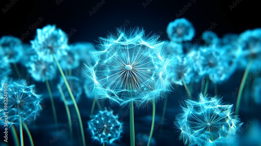 Obraz premium Ethereal Glow of Dandelions in Neon Colors