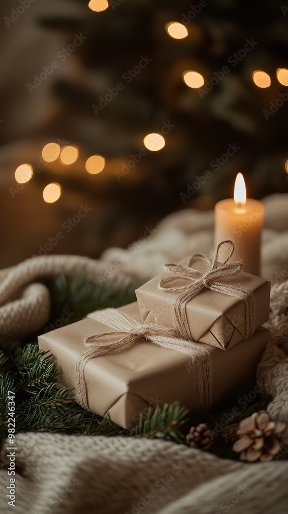 Elegant Gift Wrapping in Cozy Corner Setting Elegant Gift Wrapping in Cozy Corner Setting