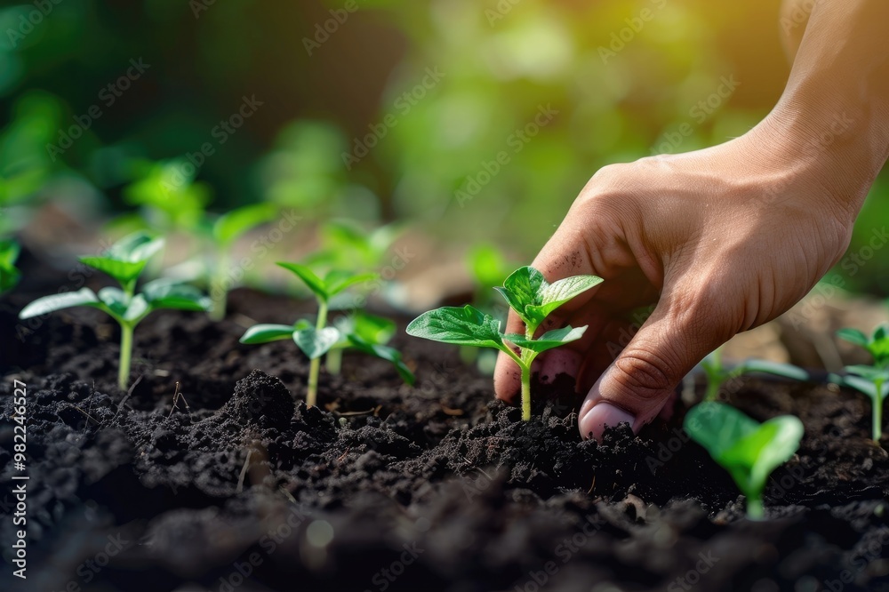 Close up of farmer hands planting growth a seed of vegetable or plant seedling on the field. Business or ecology concept. Close up of farmer hands planting growth a seed of vegetable or plant seedling on the field. Business or ecology concept.