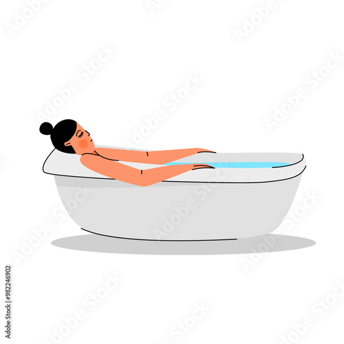 Woman taking a bath in bathtub illustration character