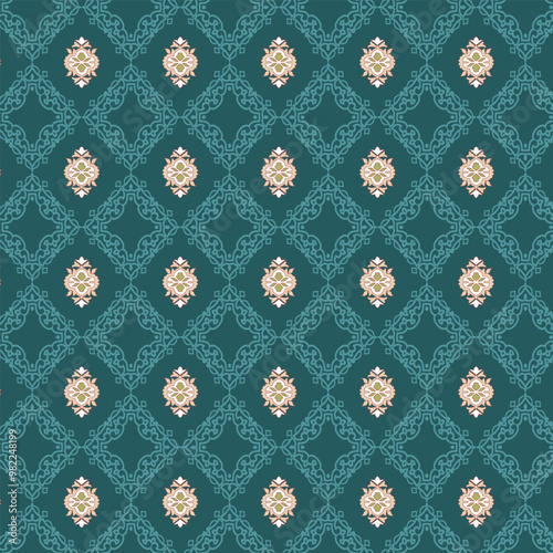 PrintEthnic Pattern Blue And Green Retro Poster  Backgrounds PSD