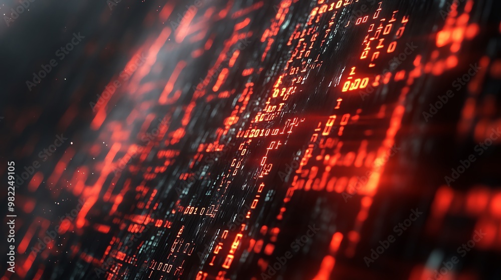 Abstract glowing red binary code background. Abstract glowing red binary code background.