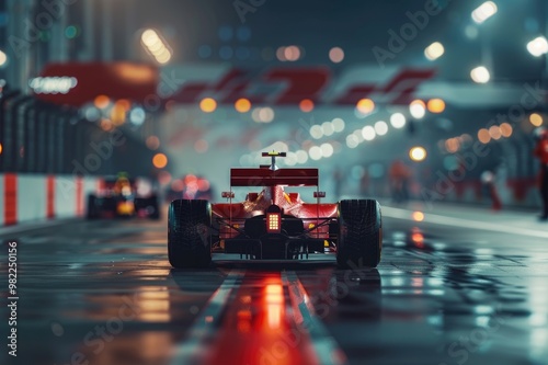 formula one racing driver before start of competition on track. Banner with copy space, digital i art photo