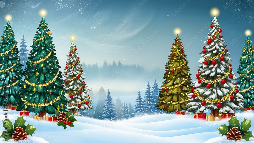 Obraz premium snow background with cheerful christmas tree