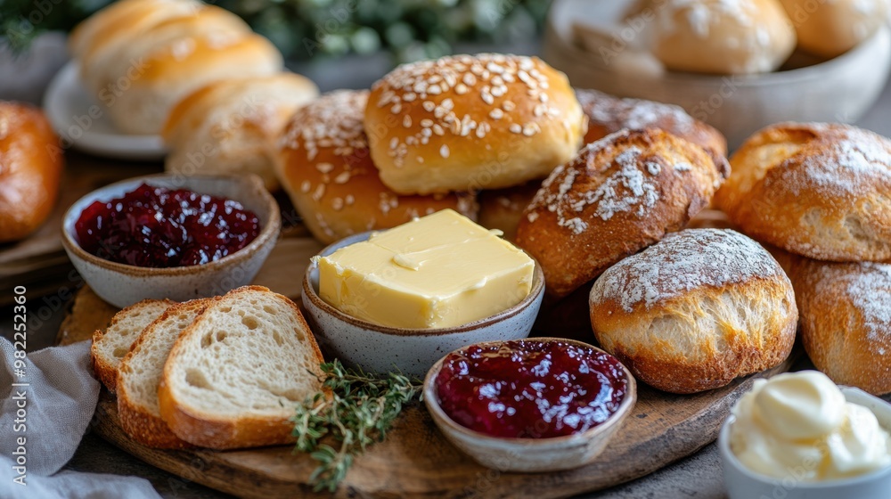 european breakfast banner featuring fresh bread rolls, butter, and preserves a delightful selection for a traditional morning spread european breakfast banner featuring fresh bread rolls, butter, and preserves a delightful selection for a traditional morning spread