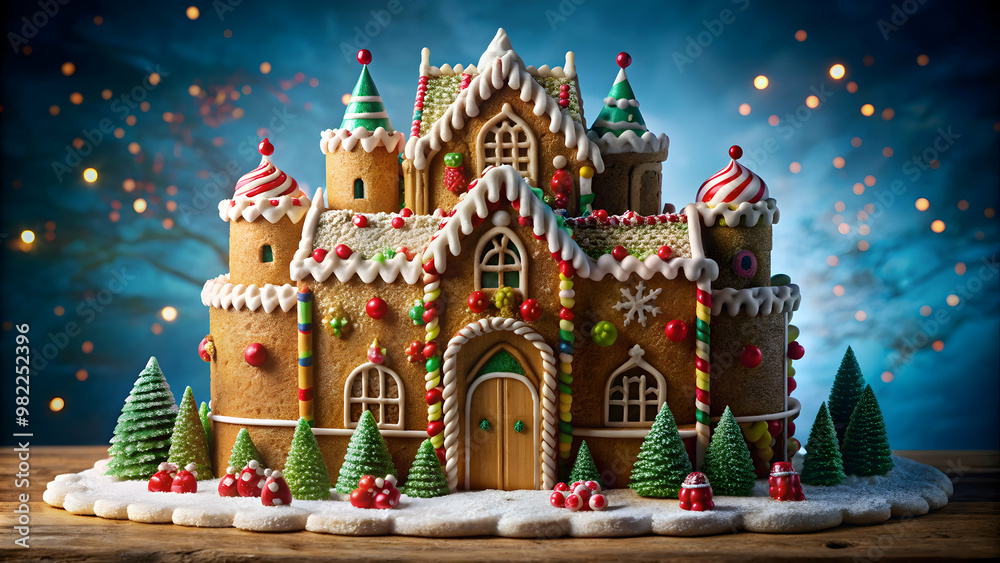 Fantasy holiday gingerbread castle with candy cane turrets and gumdrop accents, fantasy, holiday, gingerbread, castle Fantasy holiday gingerbread castle with candy cane turrets and gumdrop accents, fantasy, holiday, gingerbread, castle