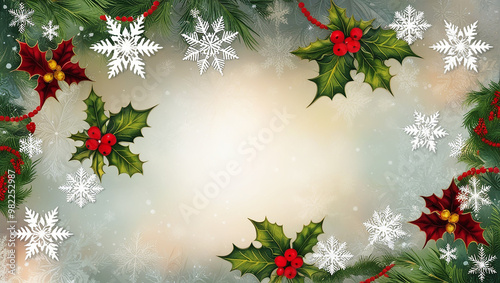 snow background with cheerful christmas tree