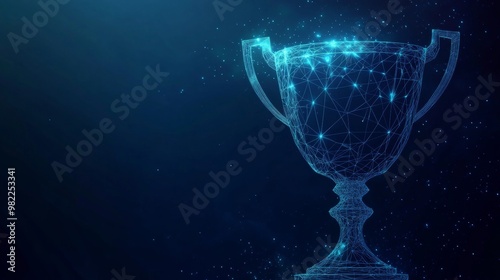 Tarlok's cup trophy, a low-poly wireframe design with glowing dots on a dark blue background photo
