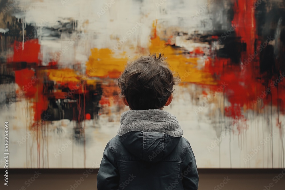 Obraz premium Child looking at modern art painting in a gallery