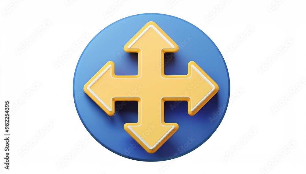 A blue circular icon featuring a yellow four-directional arrow design, symbolizing navigation or movement. A blue circular icon featuring a yellow four-directional arrow design, symbolizing navigation or movement.