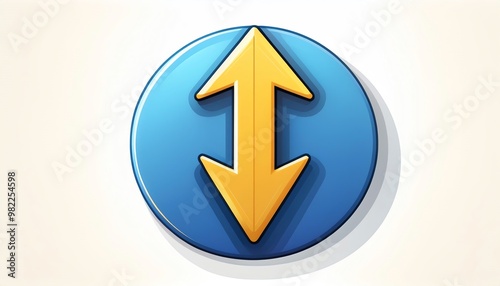 A circular icon featuring an upward and downward arrow, symbolizing movement, change, or dual functionality.