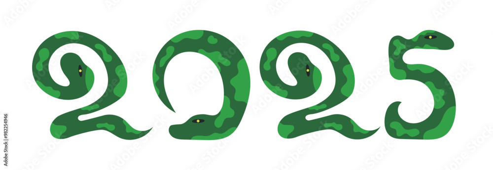 Fototapeta premium 2025, New Year. Year of the Snake. Numbers in the form of a green Snake. Vector of a New Year's card