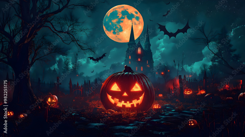 Fototapeta premium halloween background with pumpkins and bats background 