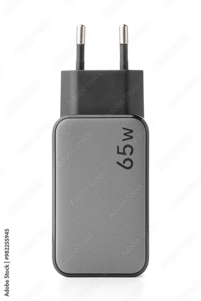 Black phone AC charger and USB cable on white background. Black phone AC charger and USB cable on white background.