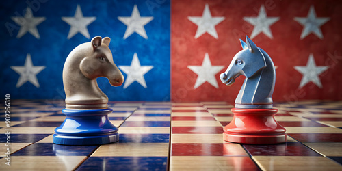 Political chess game between Democrats and Republicans , politics, strategy, competition, government, power, election