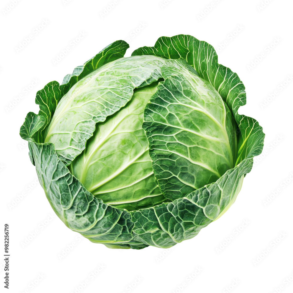 Obraz premium Fresh Green Cabbage with Detailed Texture | Isolated on Transparent Background