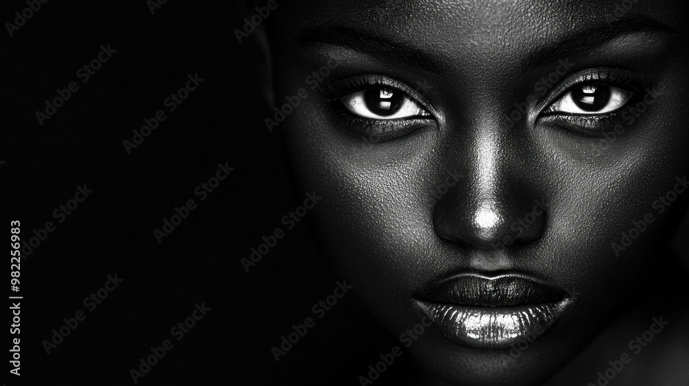 Black and White Close-up Portrait of a Woman's Face. Generative ai