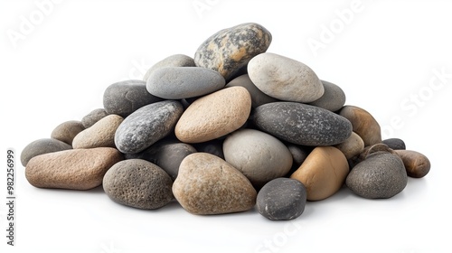 side view on one single pebbles pile heap isolated on white background