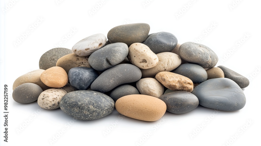 side view on one single pebbles pile heap isolated on white background side view on one single pebbles pile heap isolated on white background