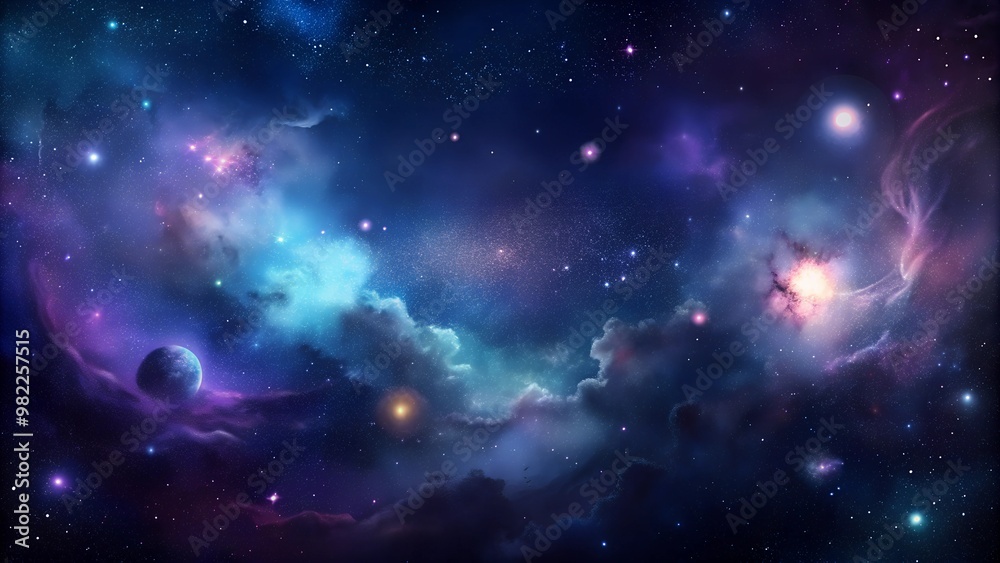 Vibrant cosmic scene with colorful nebulae and twinkling stars in deep space Vibrant cosmic scene with colorful nebulae and twinkling stars in deep space