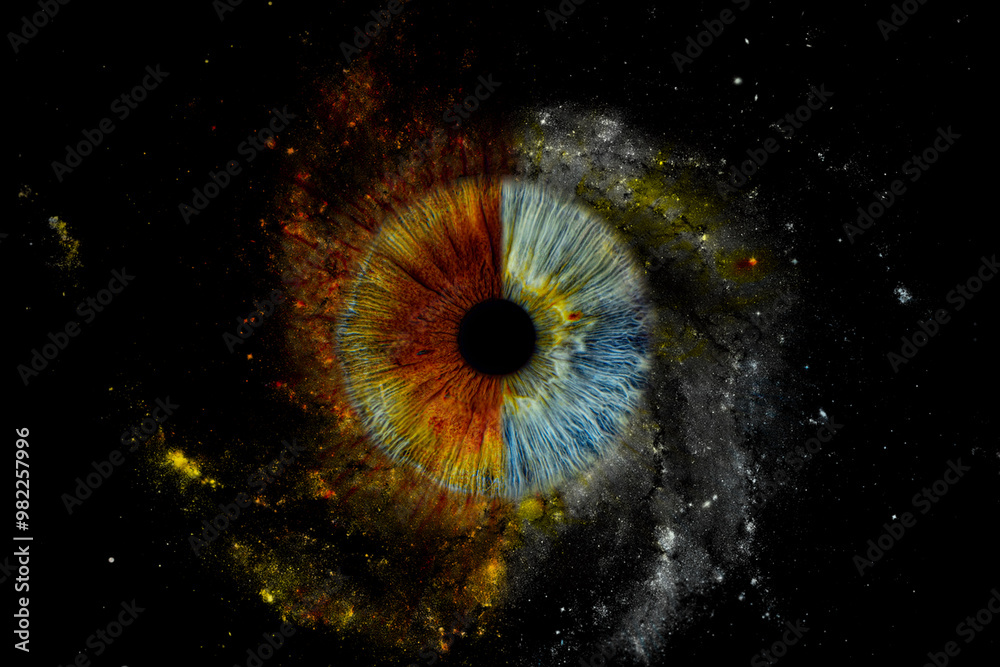 Close up of eye iris on black background, macro, photography Close up of eye iris on black background, macro, photography