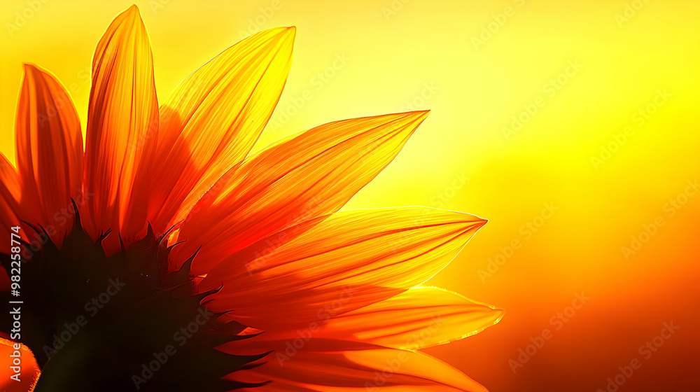 Obraz premium Close-up of a Sunflower Petals with Vibrant Yellow and Orange Hues, Captured in a Golden Light, Creating a Warm and Summery Aesthetic