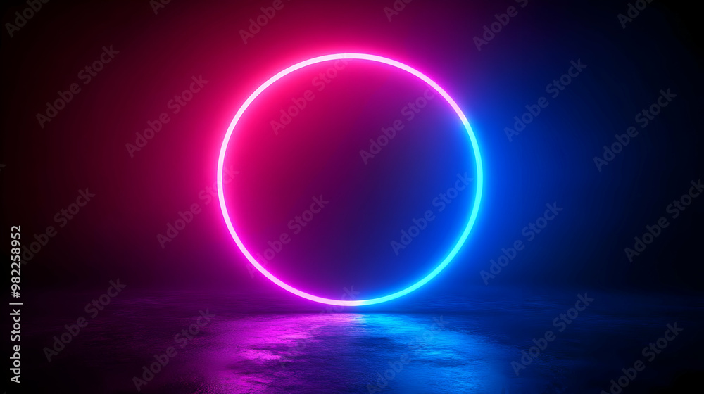 Abstract 3D Neon Circle Illustration with Blue and Pink Glowing Light on a Dark Background, Abstract Geometric Digital Art Abstract 3D Neon Circle Illustration with Blue and Pink Glowing Light on a Dark Background, Abstract Geometric Digital Art