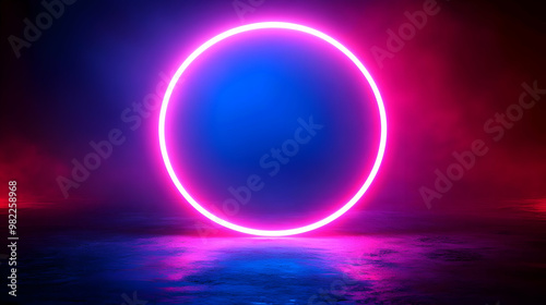 Glowing Pink Neon Circle in a Smoky Atmosphere Abstract 3D Background Illustration