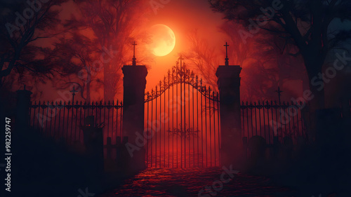 dark night with red moon scary night graveyard background
