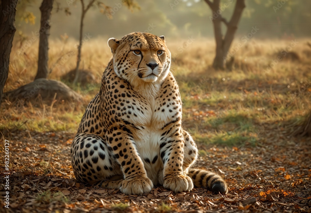 Majestic cheetah sitting in the African savannah. Majestic cheetah sitting in the African savannah.