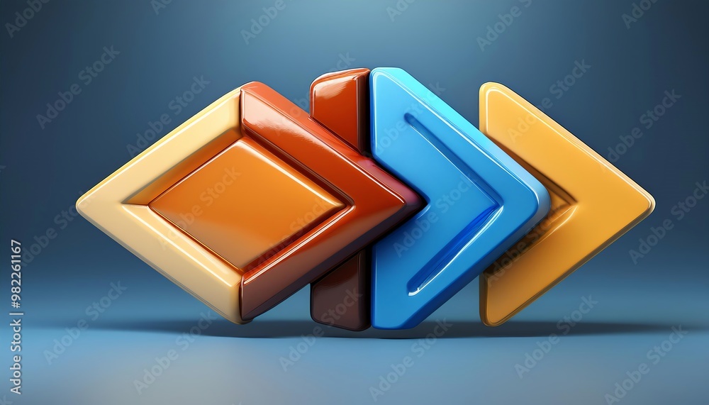 Colorful 3D shapes arranged in a sequence, featuring diamonds and arrows, set against a smooth blue background. Colorful 3D shapes arranged in a sequence, featuring diamonds and arrows, set against a smooth blue background.