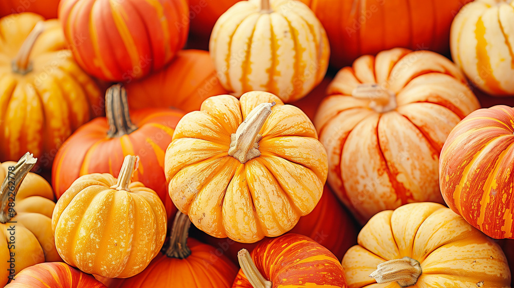 Pumpkins in vibrant colors featuring autumn harvest display and fall decorations